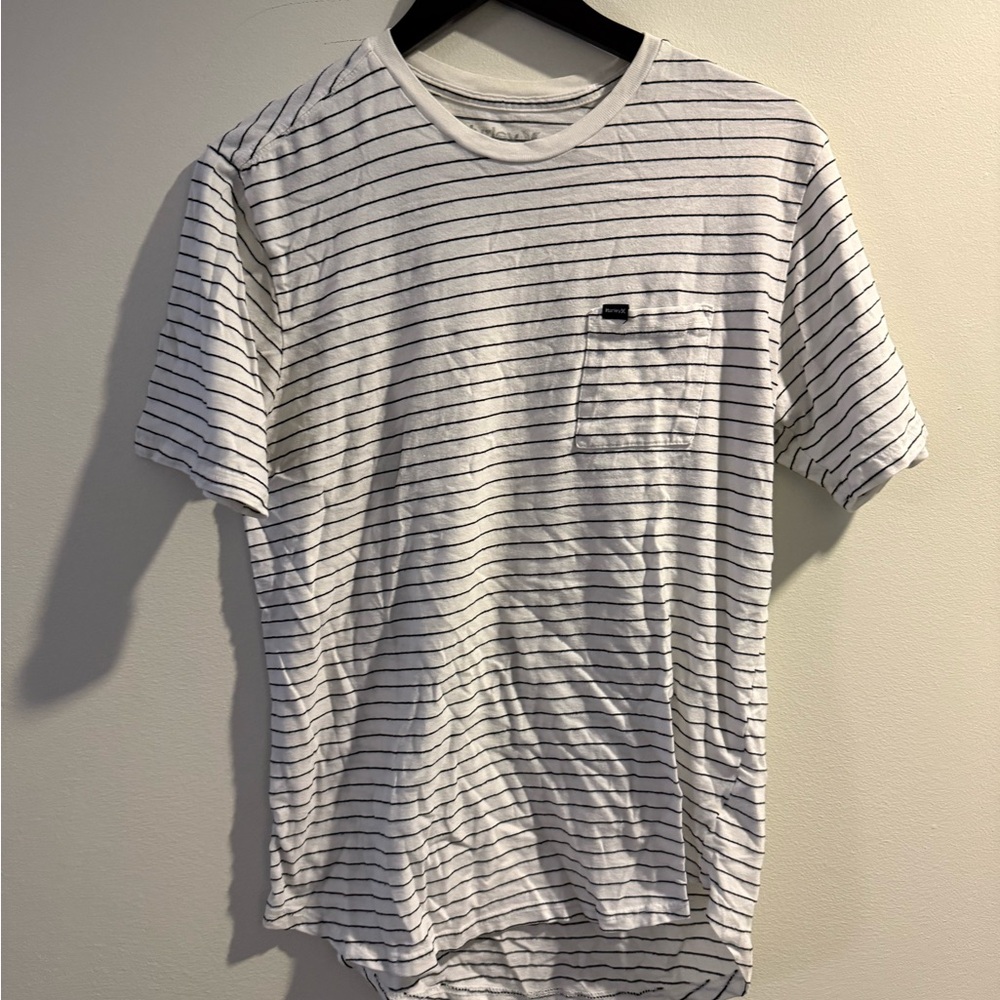 Hurley White and Black Striped Tee